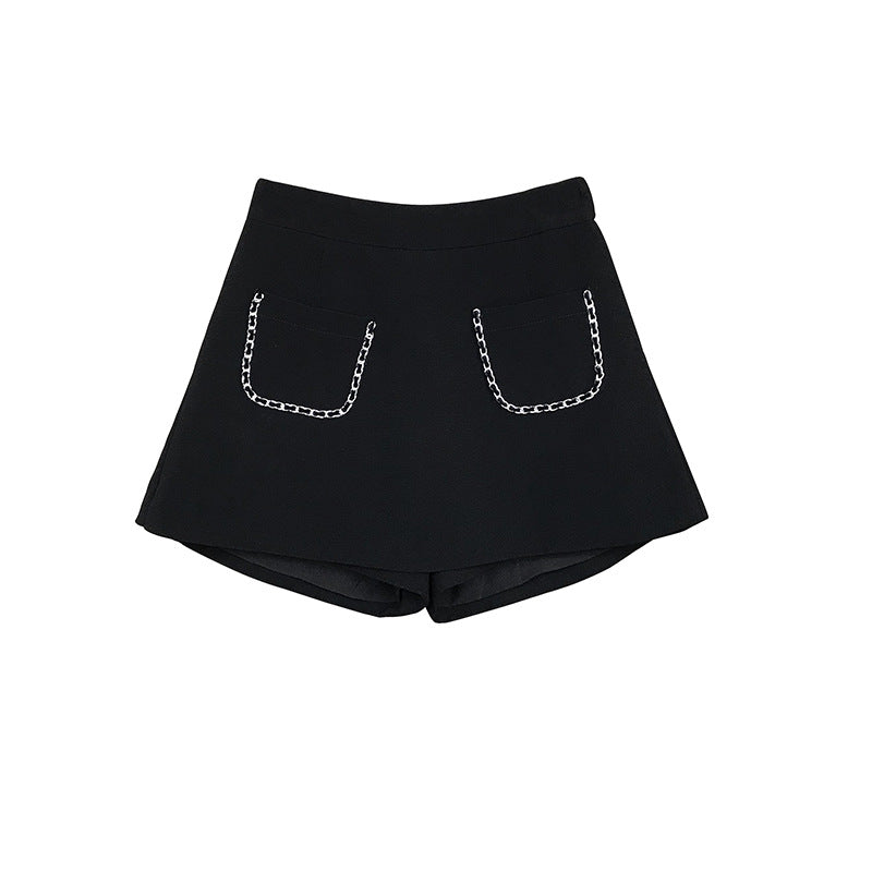 New Little Fragrant Girl Super All-match Chain Edge Temperament Anti-empty Pocket Short Skirt Culottes New Little Fragrant Girl Super All-match Chain Edge Temperament Anti-empty Pocket Short Skirt Culottes